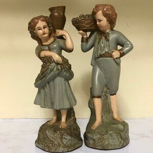 Vintage Chalkware Figurine Set – Boy & Girl – New Art Wares #272